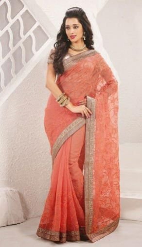 Super Net Orange Festival Wear Saree