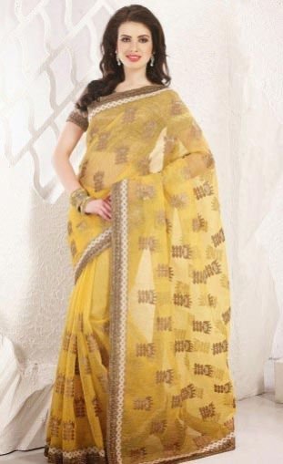 Super Net Yellow Classic Festival Wear Saree