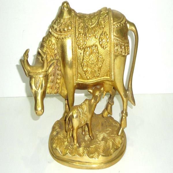 Brass Cow & Calf Statue