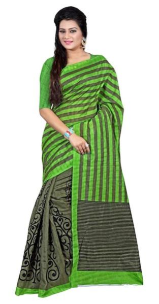 Bhagalpuri Printed Sarees [PTFDARKGREEN01A (1)]