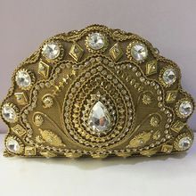 Shell Shape Designer Golden Metal Clutch Bag