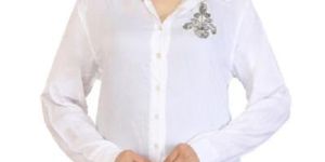 Rayon Crepe Beads Work White Formal Shirt