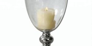 Nickel Plated Clear Glass Candle Holder