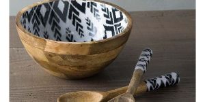 Acacia Wood Enamel Wooden Salad Bowl