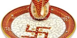 Jaipur Art Craft Gallery Hindu God Puja Ganesha Marble Pooja Thali Plate