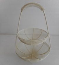 Two Tier Iron Wire White Mesh Fruit Basket