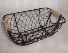 Wood Handle Metal Wire Mesh Basket