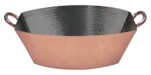 Copper and Stainless Steel Rectangular Hammered Serving Bowl