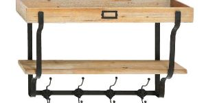 Metal and Wood Multi-Hook Wall Shelf
