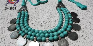 Marble Beaded Coin Necklace