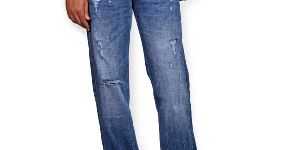 Denim Vistara Men's Dark Blue Torn Ripped Slim Fit Jeans