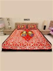 Red and Multicolor Traditional Cotton Queen Size Bedsheet with 2 Pillow Covers