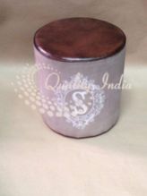 Leather and Fabric Combined Pouf Stool