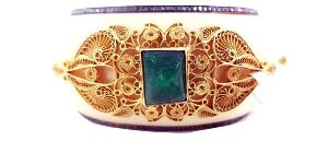 Yellow Gold Emerald Gemstone Enamel Bangle