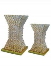 Hand Made Tall Gold Crystal Beads Flower Vases