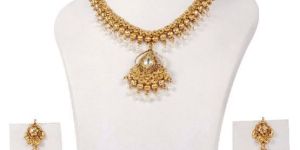 Gold Tone Polish with Pear Party Wear Necklace