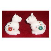 Marble Inlay Cats Statue