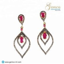 Pave Diamond Ruby Dangle Earrings
