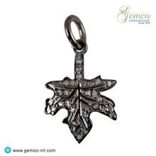 Silver Pave Diamond Leaf Charm Pendant