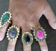 Gold Plated Stone Brass Metal Fashion Rings