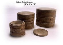 Hand Carved Round Wood Box