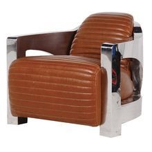 Aviator Style Brown Leather Chrome Armchair