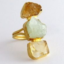 Rough Citrine and Aquamarine Ring
