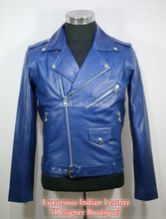 Mens Classic Blue Leather Jacket