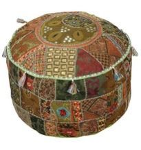 Vintage Indian Handmade Pure Fabric Embroidered Patchwork Ottoman Poufs