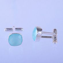 Men Cufflinks Blue Chalcedony Gemstone