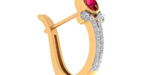 Diamond Ruby Gemstone Huggie Earrings