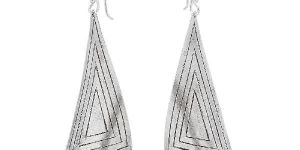 Triangular Shape Oxidized Silver Fancy Hook Earrings