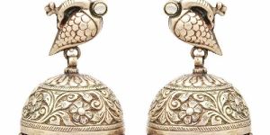 Tribal Oxidized Silver Floral Peacock Drop Dangle Earrings