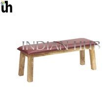 Bench with Solid Wood Legs and Leather Seat