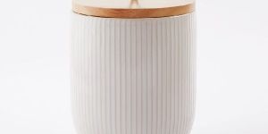 White Tin Box for Tea with Wooden Lid