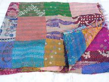 Vintage Kantha Scarf Silk Sari Stole