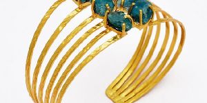 Blue Apatite Rough Silver Stone Bangle