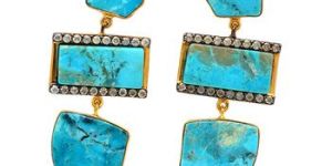 Blue Turquoise Gemstone Dangle Stud Earrings