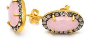 Oval Briolette Rose Chalcedony CZ Gemstone Stud Earrings