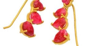 Pear Shape Ruby Gemstone Prong Setting Dangle Earrings