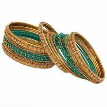 Green Color Glass Stone Thread Work Bangle