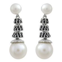 Natural Pearl and Black Spinel Hanging Earrings