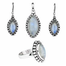 Rainbow Moonstone Ring Earring Jewelry Set