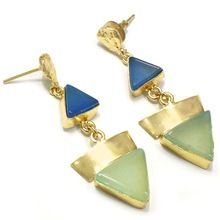 Milky-Aqua With Blue Chalcedony Trillion Shape Beautiful Handmade Earring
