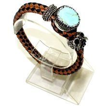 Turquise Turkish Round Stone Beautiful Statement Vintage Leather Adjustable Cuff