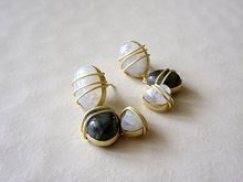 White And Black Rainbow Cabchons Handmade Earring