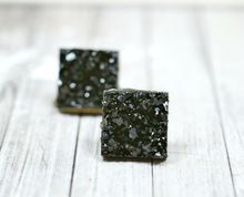 Black Druzy Square Posts Earring