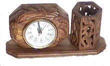 Wooden Table Clock with Pen Holder