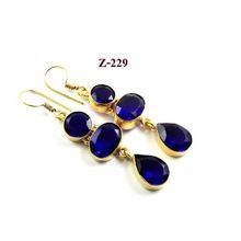 Blue Quartz Gold Plated German Silver Earring