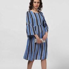 Full Bell Sleeve Empire Waist Printed Girls Vacation Party Wear Dress